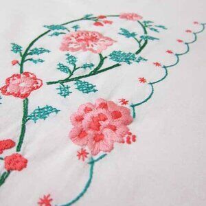 Pink and Green Vintage Embroidered Pillowcase